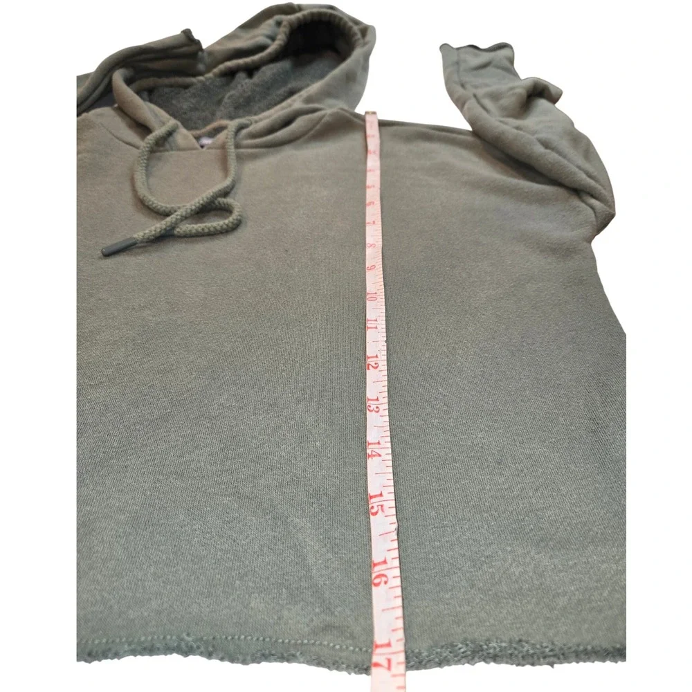 Aerie Women's Cropped Hoodie Sweatshirt SZ‎ XXS Green Raw Hem Long Sleeve - Picture 6 of 8